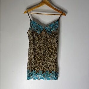 Vintage Y2K Victoria’s Secret Leopard Mesh Lace Trim Baby Doll Slip USA Small